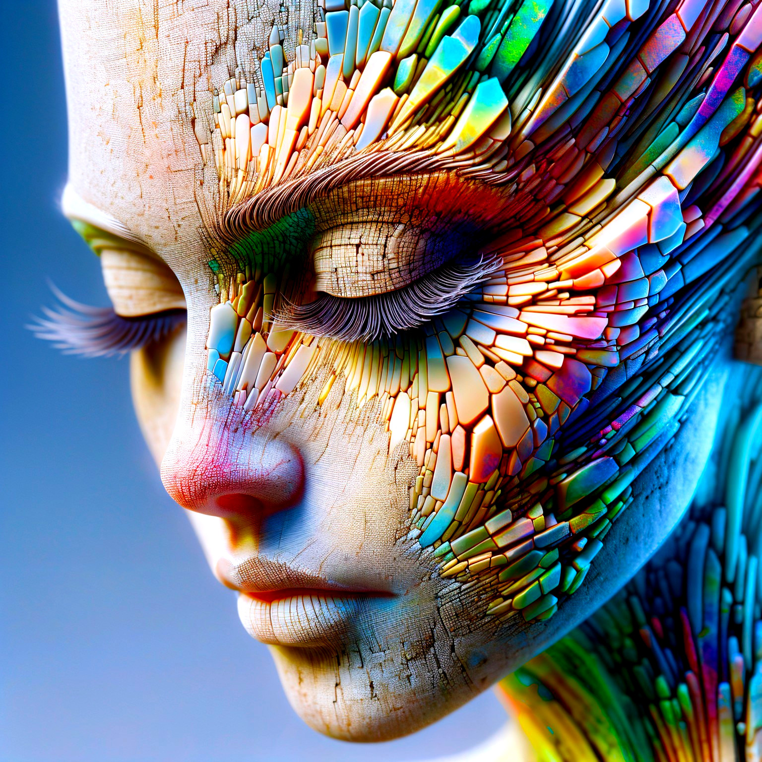 Abstract Humanoid Figure with Colorful Fragmented Face