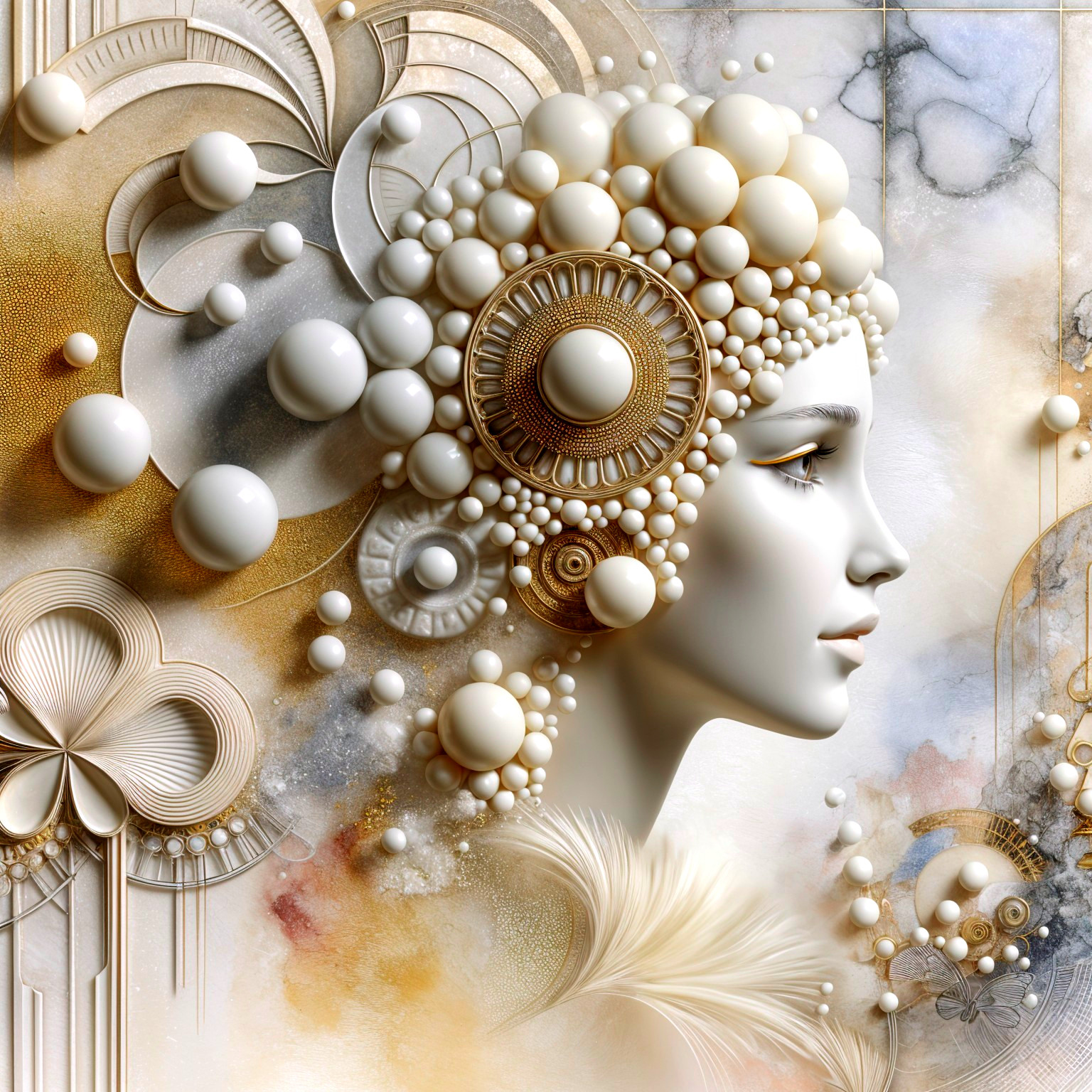 Stylized Profile of a Woman with Intricate Patterns