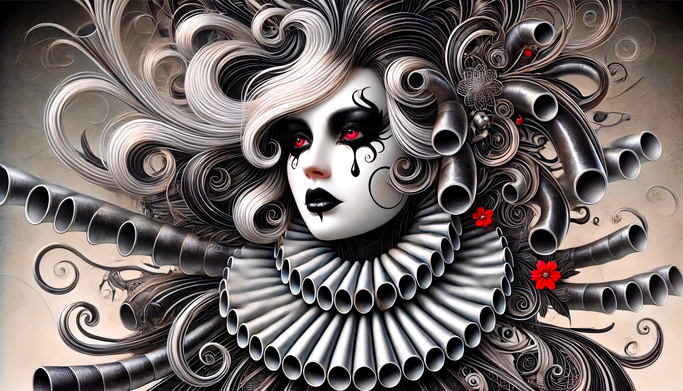 Surreal Portrait with Elaborate Headdress and Makeup