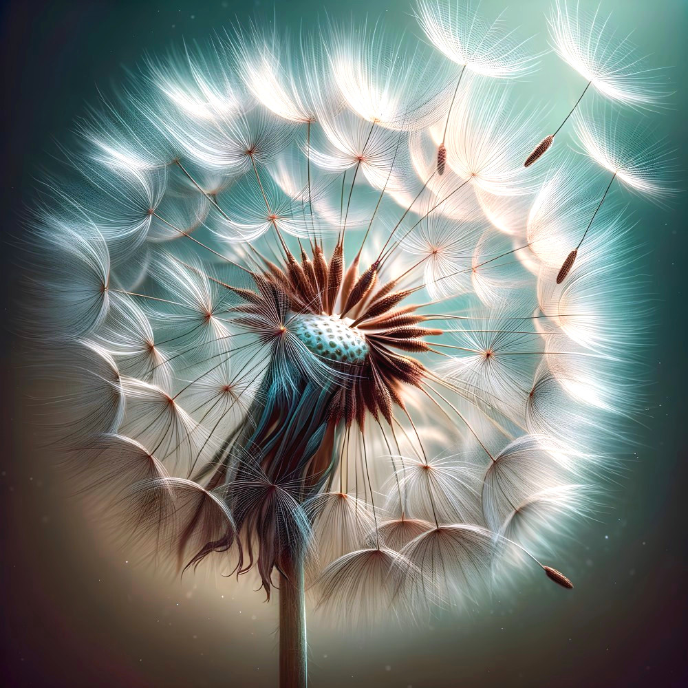 Close-Up of a Dandelion Puff with Feathery Seeds