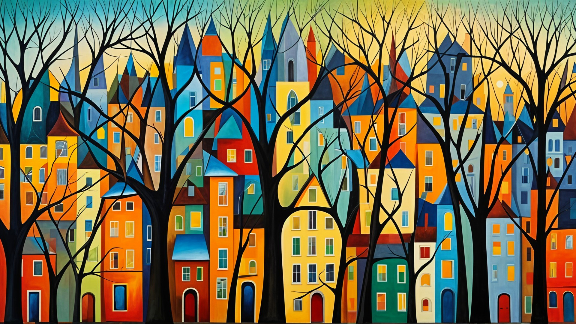 Vibrant Abstract Cityscape with Colorful Buildings