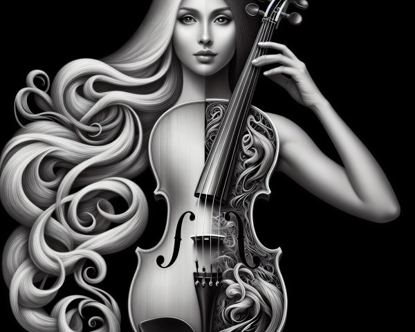 Semi-monochrome portrait of a woman with violin