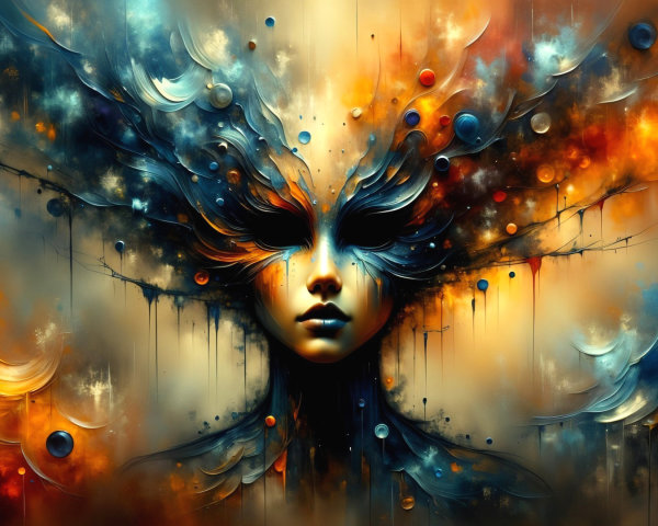 Abstract Face with Vibrant Colors and Celestial Elements