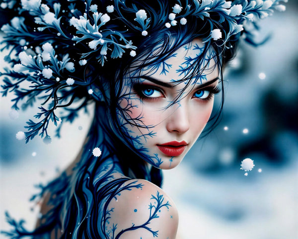 Winter Pixie with Blue Hair and White Highlights