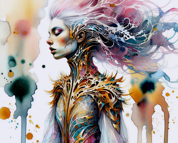 Watercolor Painting of a Woman with Ethereal Colors