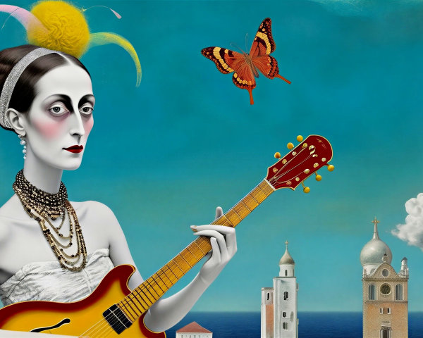 Surrealist Oil Painting of Woman in Opera Attire