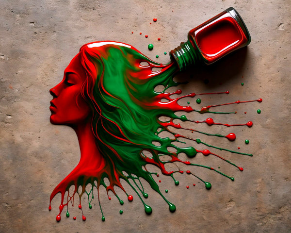 Woman's Profile with Flowing Hair and Vibrant Paint