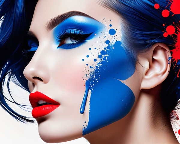 Beauty portrait of a woman with blue hair and makeup