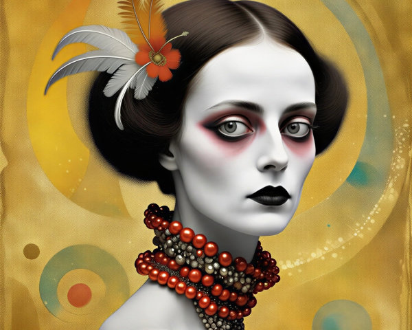Digitally Painted Portrait of a Woman with Feathers