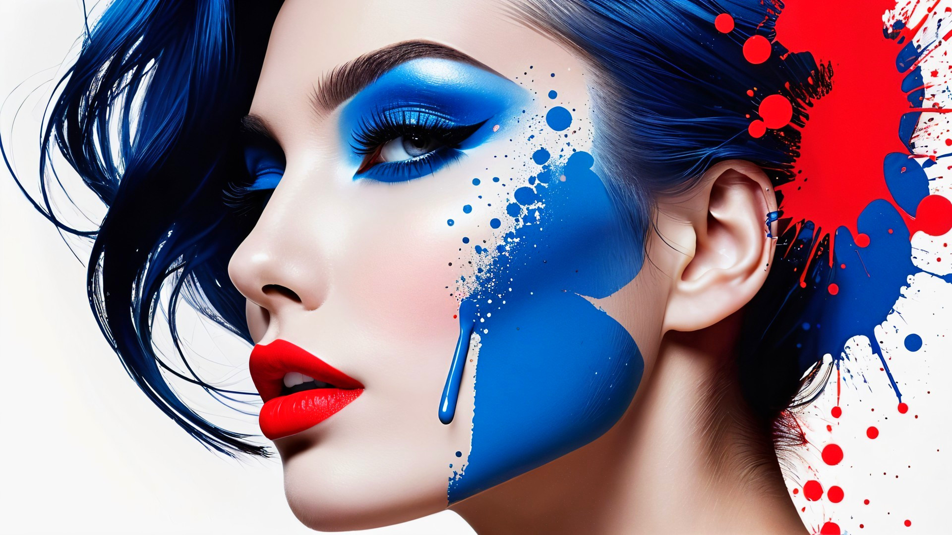 Beauty portrait of a woman with blue hair and makeup