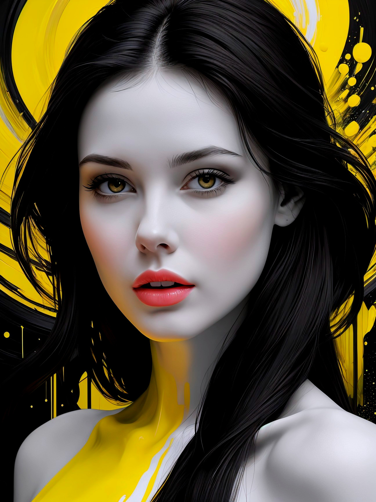 Portrait of a Young Woman with Yellow Paint Details