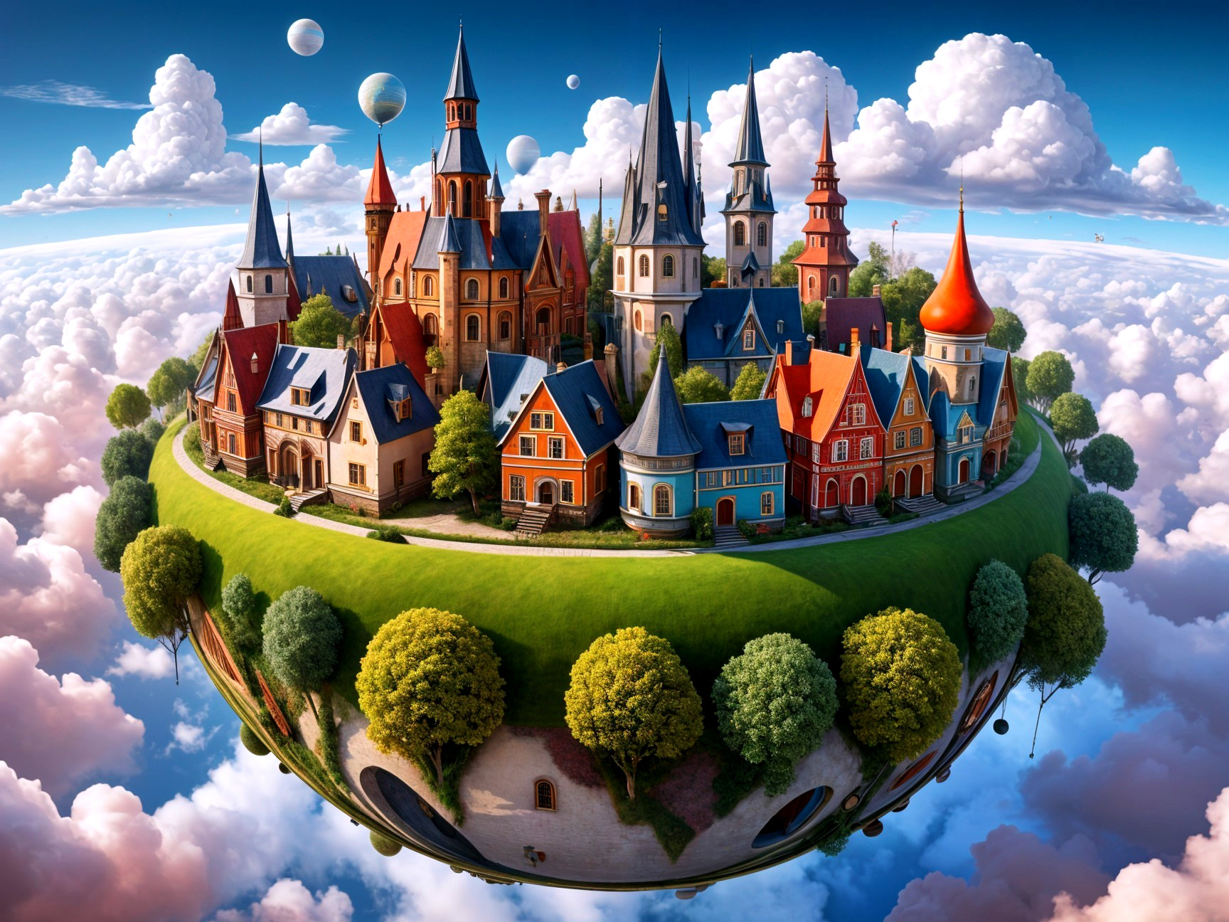 Whimsical Floating Island with Fantasy Cityscape