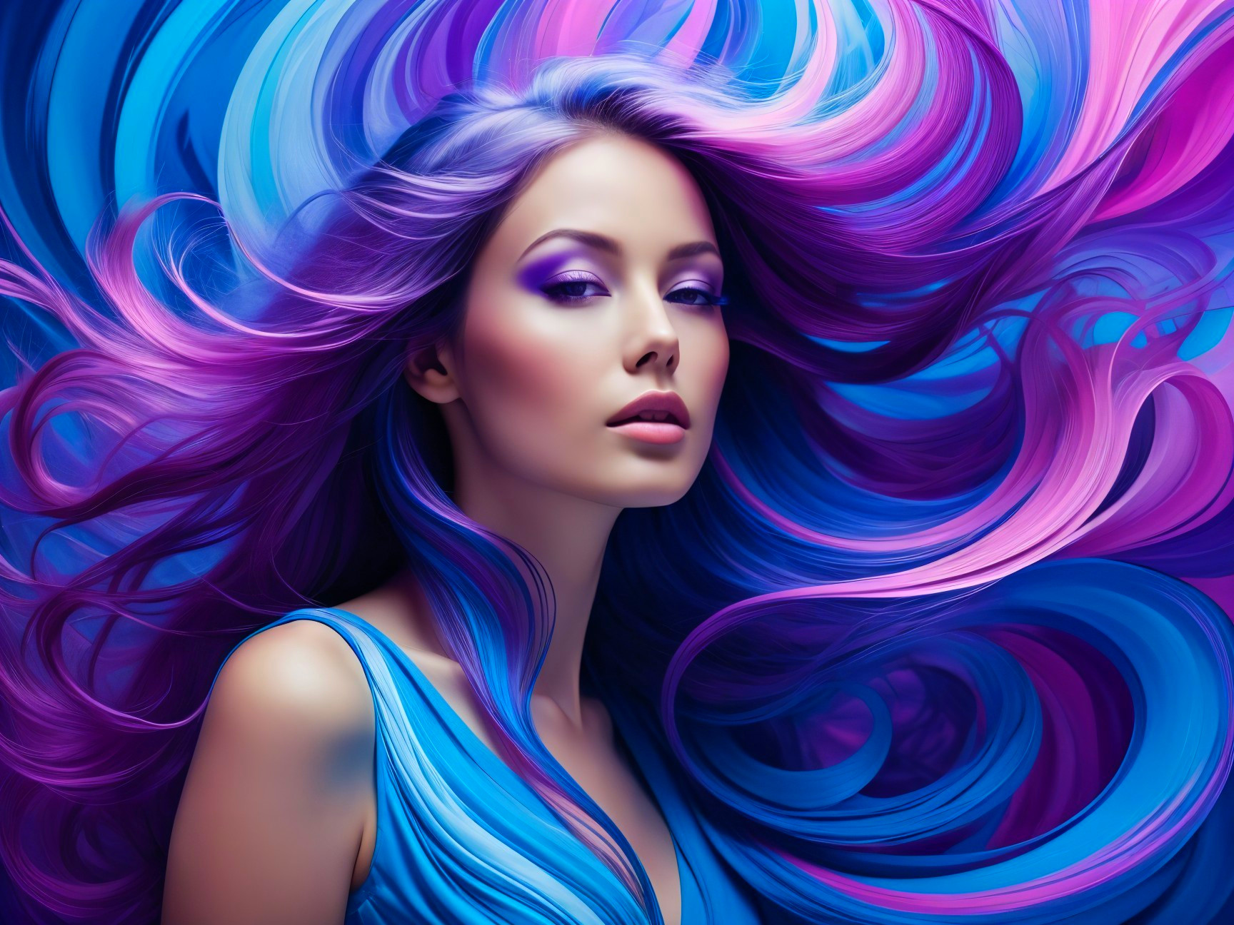 Captivating woman with vibrant blue and purple hair