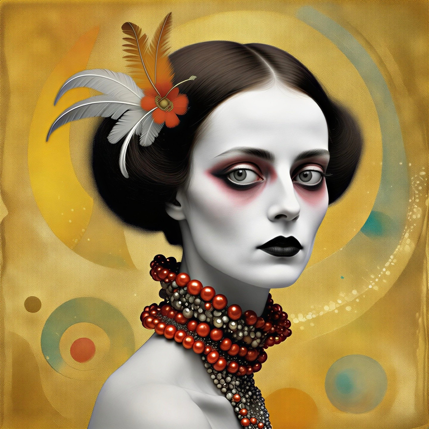 Digitally Painted Portrait of a Woman with Feathers