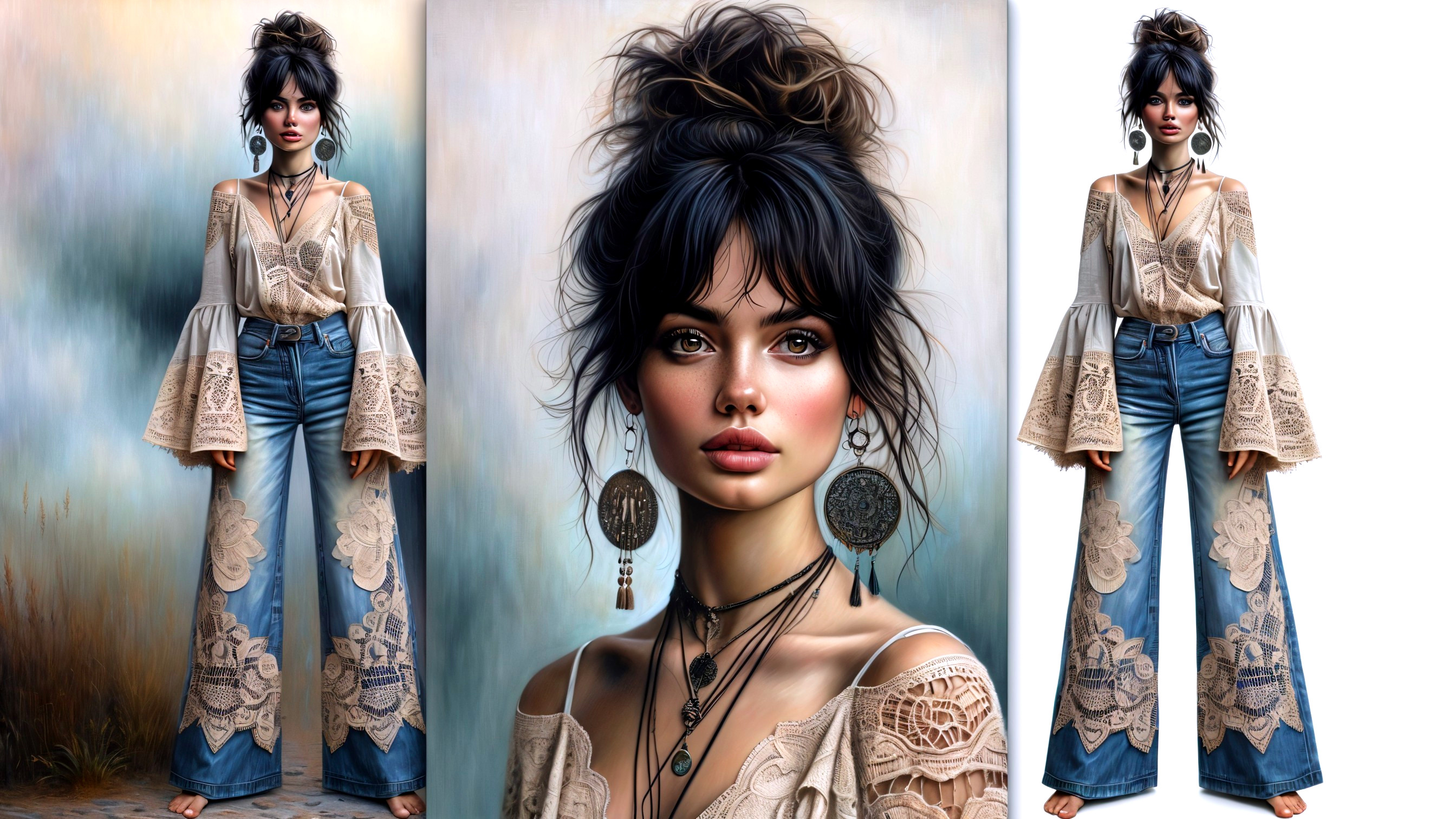 Bohemian Style Outfit with Lace Details and Accessories