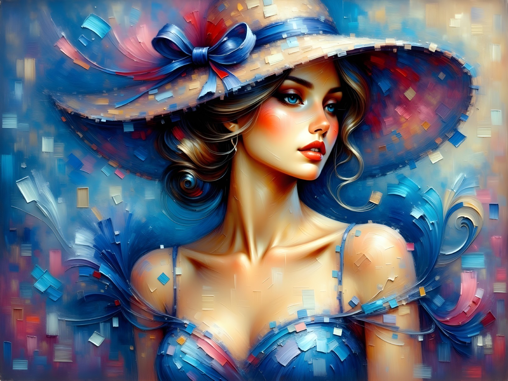 Portrait of a Woman in Blue Dress with Abstract Background