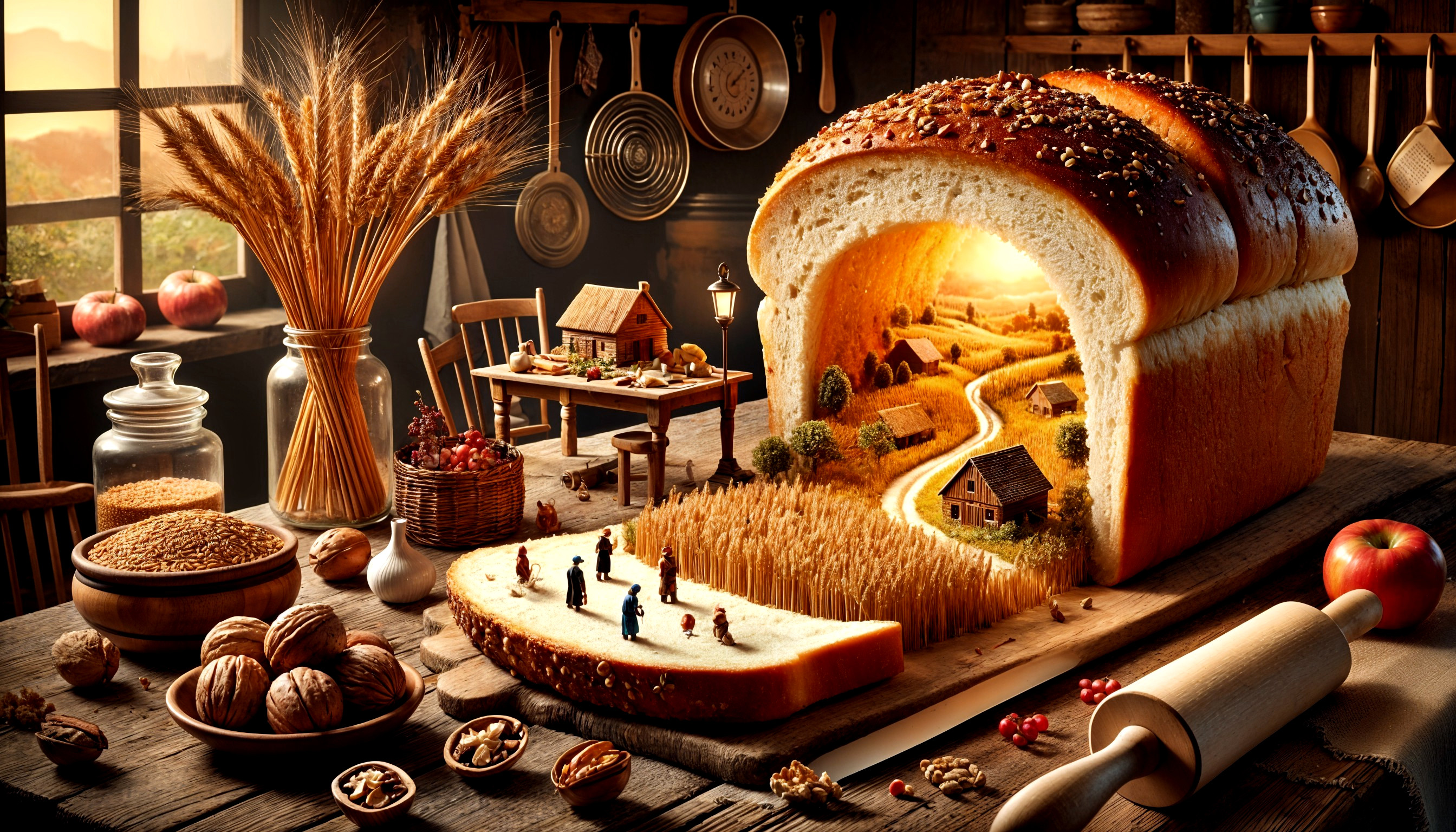 Whimsical Landscape Inside a Loaf of Bread