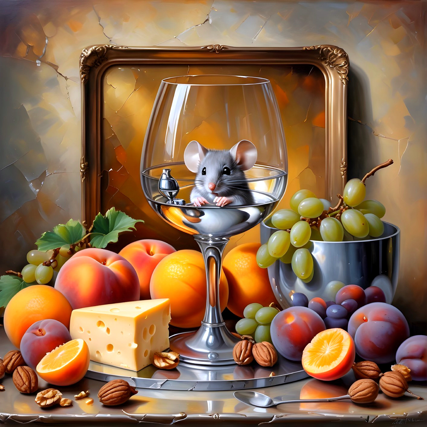 Whimsical Still Life with Mouse and Vibrant Fruits