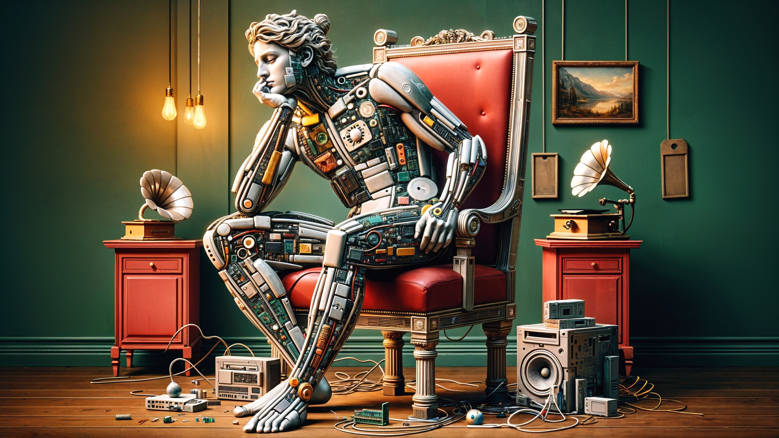 Futuristic Robot in Vintage Decor Setting