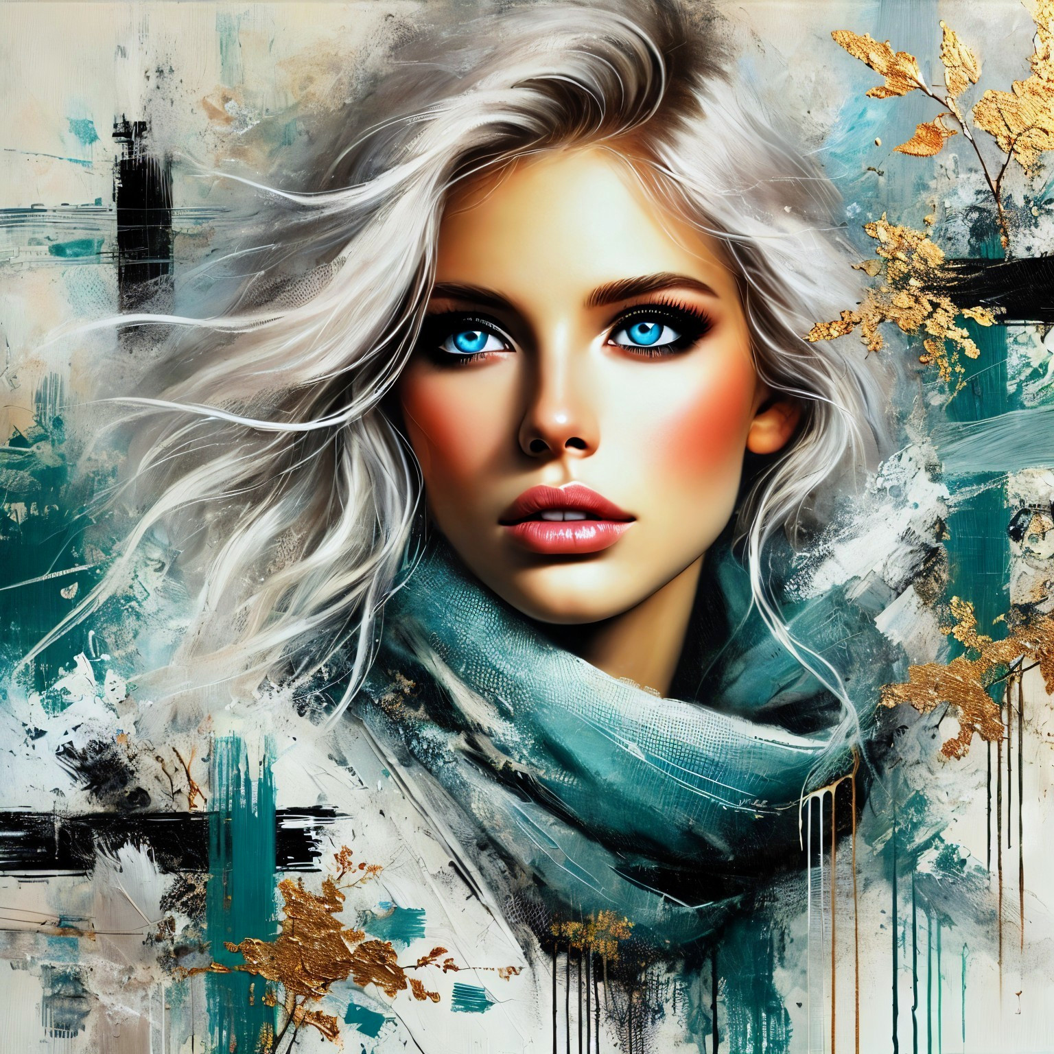 Portrait of a Young Woman with Platinum Hair and Scarf