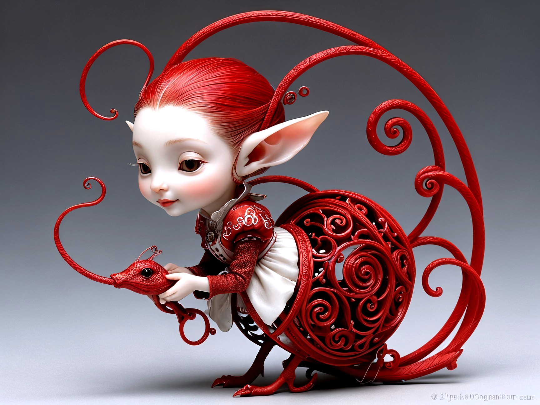 Whimsical Character with Red Outfit and Mouse Companion