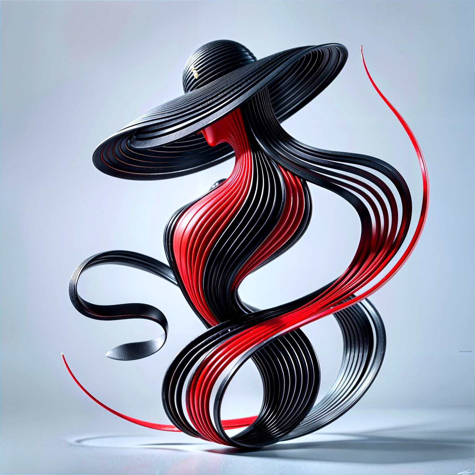 Sculpture of Black and Red Ribbons Depicting Elegance