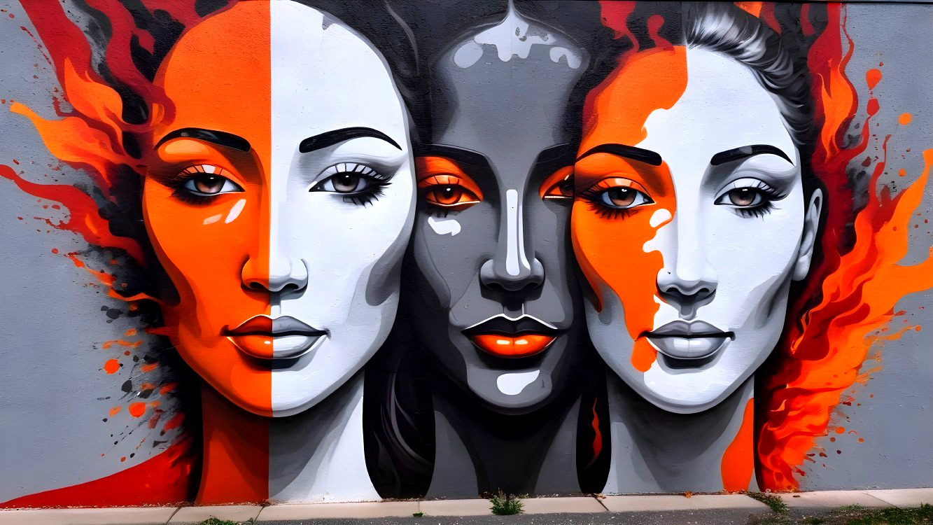 Mural of Three Diverse Female Faces with Bold Colors