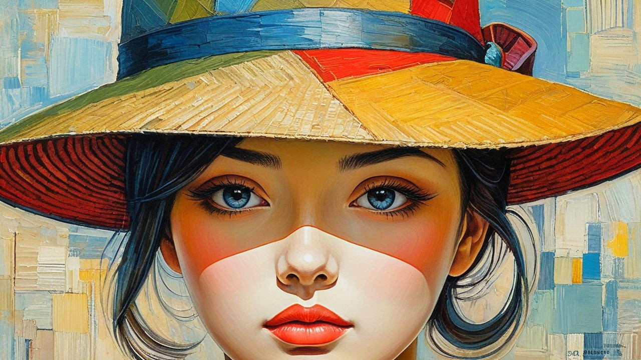 Portrait of a Young Woman with Colorful Hat and Eyes