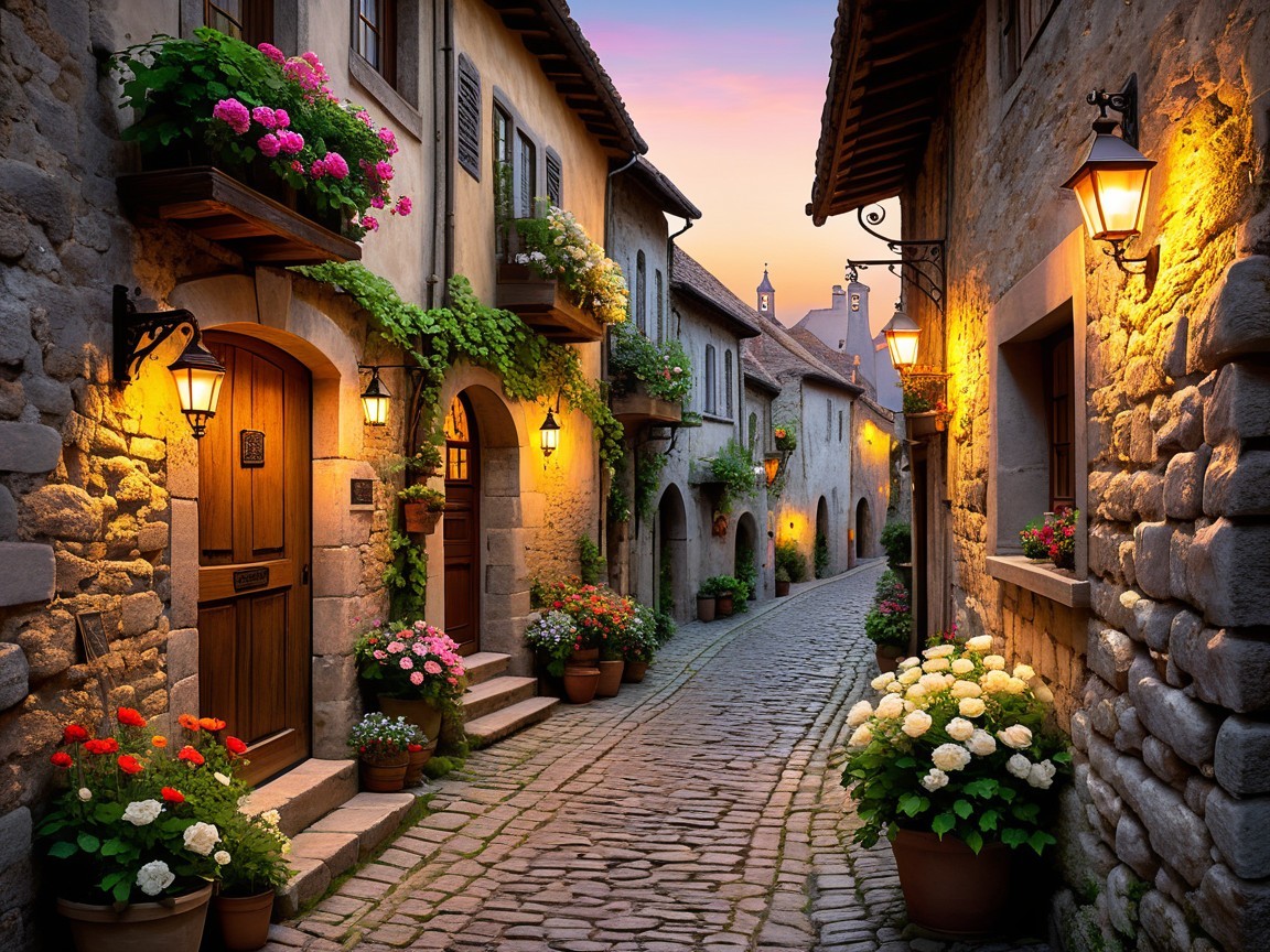 Charming Cobblestone Alley with Rustic Stone Houses