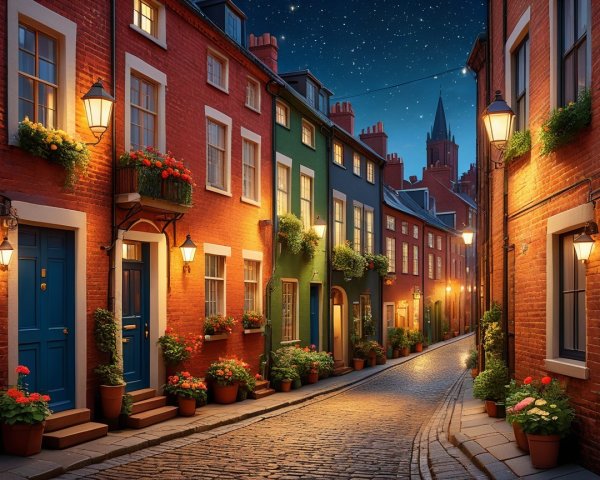 Charming Cobblestone Street with Colorful Houses