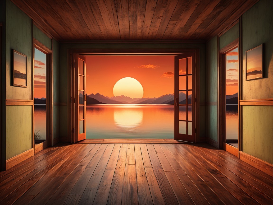 Tranquil Room with Sunset View Over Serene Lake