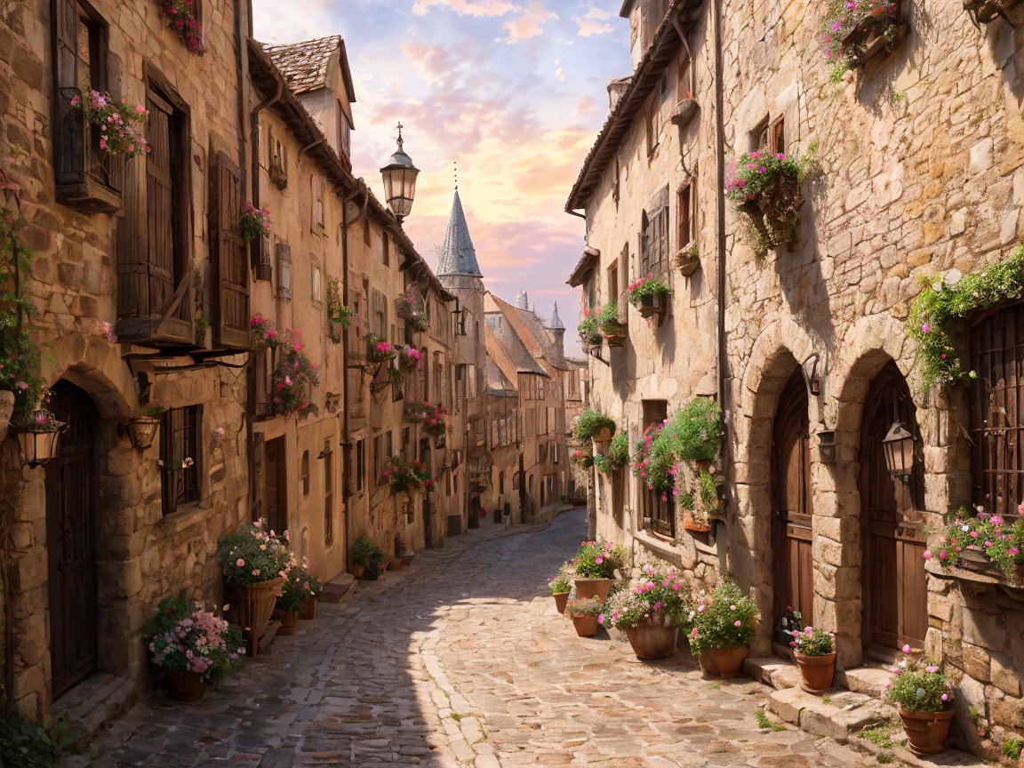 Charming Cobblestone Street in a Quaint Village