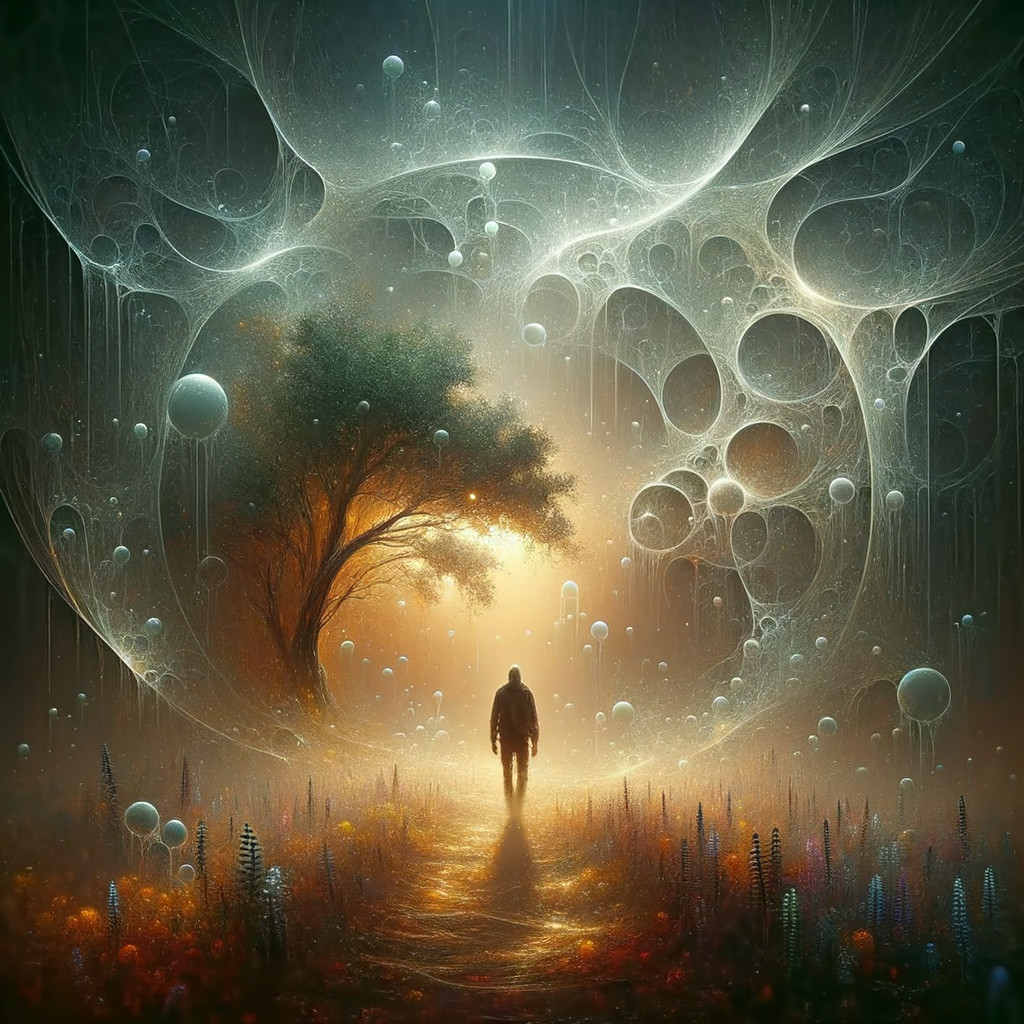 Solitary Figure in a Mystical Ethereal Landscape