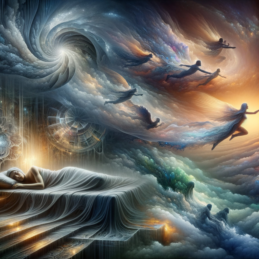 Surreal Dreamscape with Cosmic Patterns and Silhouettes
