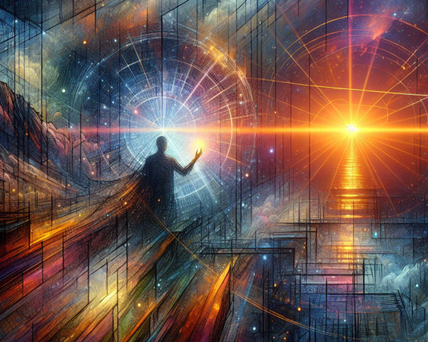 Surreal Cosmic Scene with Vibrant Colors and Patterns