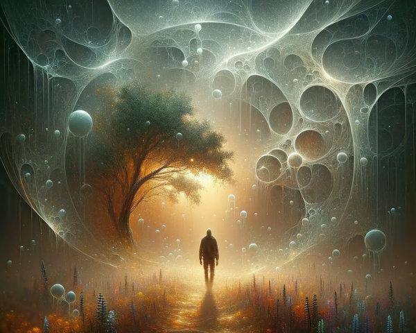 Solitary Figure in a Mystical Ethereal Landscape