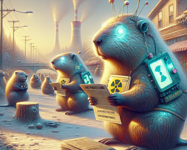 Surreal Landscape with Beavers and Industrial Elements