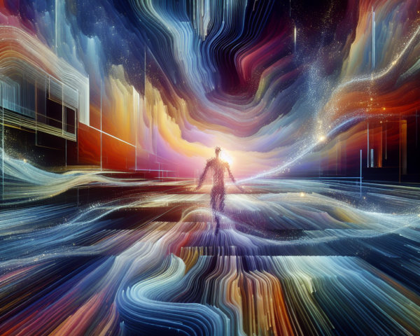 Surreal Landscape with Vibrant Colors and Energy Waves