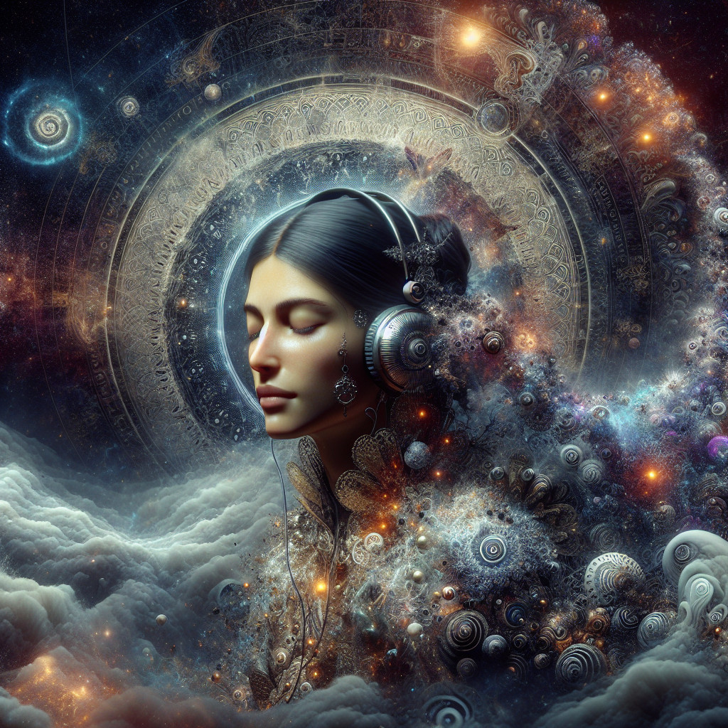 Serene Woman in Cosmic Dreamscape with Jewelry