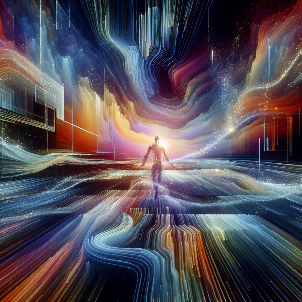 Surreal Landscape with Vibrant Colors and Energy Waves