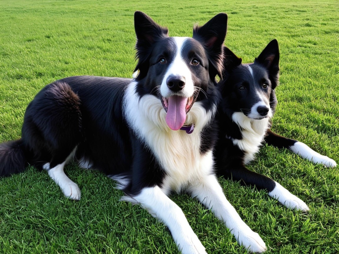 Playful Border Collies on Green Grass in Sunlight