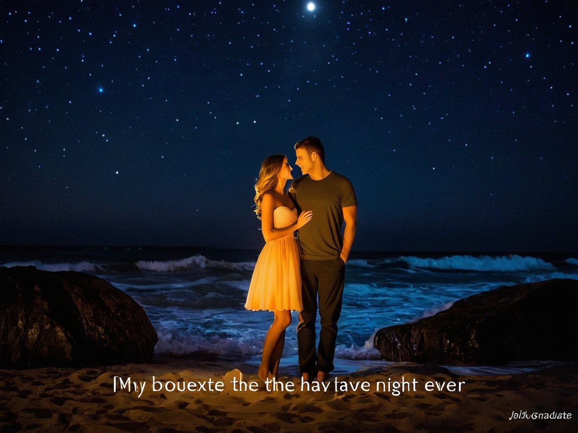 Couple on Beach at Night Under Starry Sky