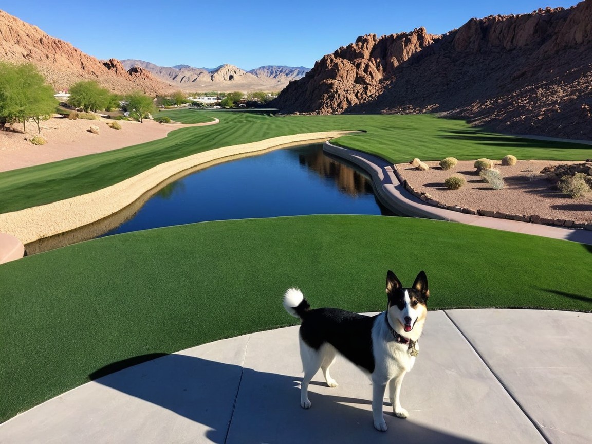 Playful Dog on Terrace Overlooking Scenic Landscape