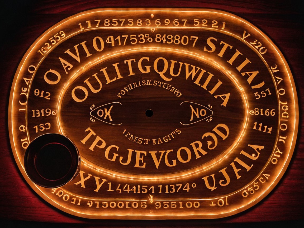 Wooden Ouija Board with Glowing Lights and Symbols