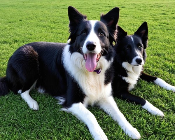 Playful Border Collies on Green Grass in Sunlight