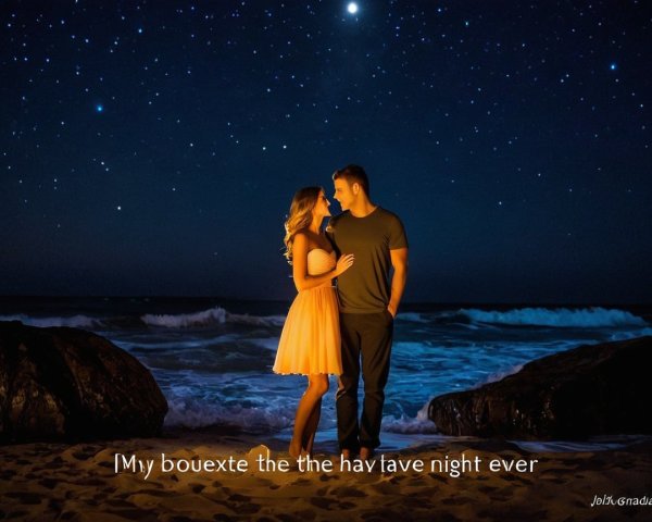 Couple on Beach at Night Under Starry Sky