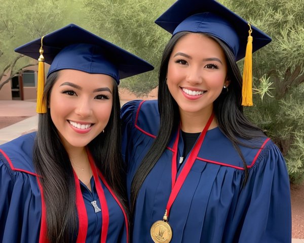Graduates in Caps and Gowns Celebrate Outdoors