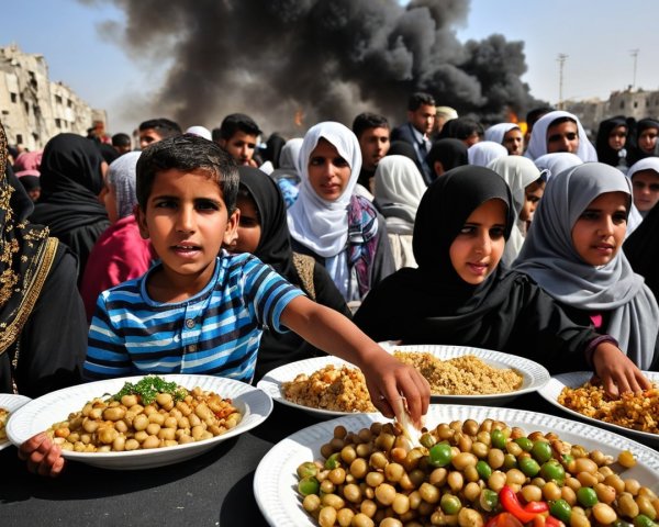 Young Boy at Outdoor Gathering Amidst Distant Smoke