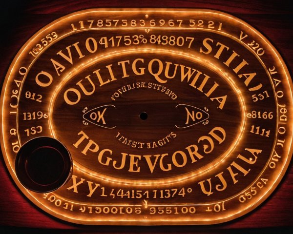 Wooden Ouija Board with Glowing Lights and Symbols