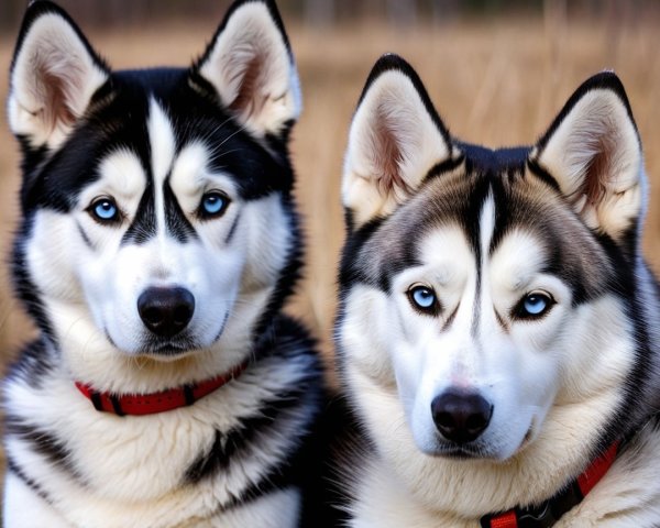Siberian Huskies with Blue Eyes and Thick Fur Coats